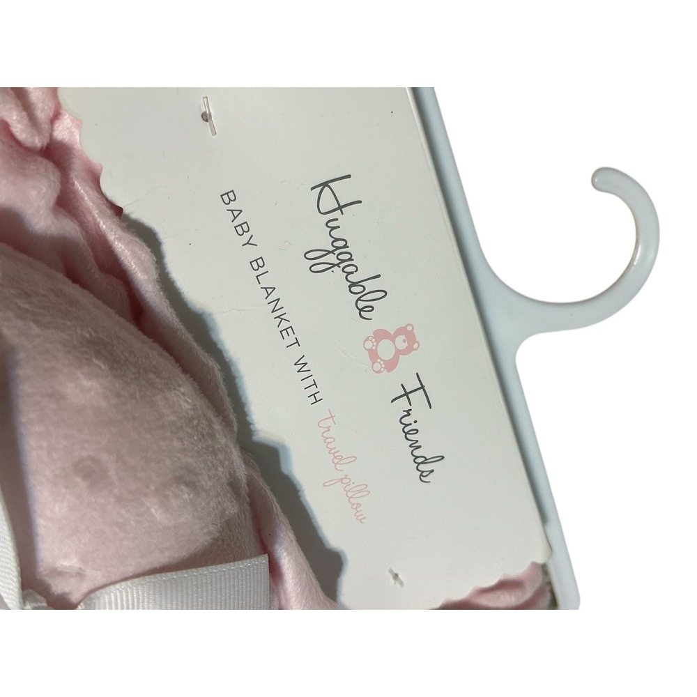 NWT Huggable Friends Pink Minky Dot Baby Blanket and Travel Neck Pillow Set Bear - Picture 5 of 10